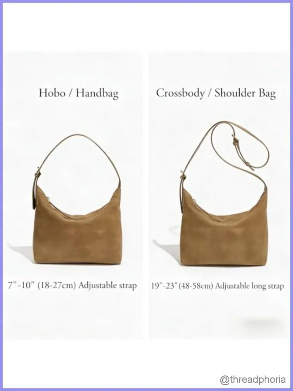 Faux Suede Hobo Bag Women Vintage Shoulder Crossbody Purse Adjustable Straps